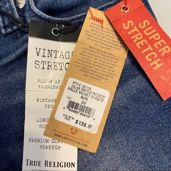 NWT True Religion Halle Velvet Backed Rips Skinny Jean size 24 - Picture 9 of 14